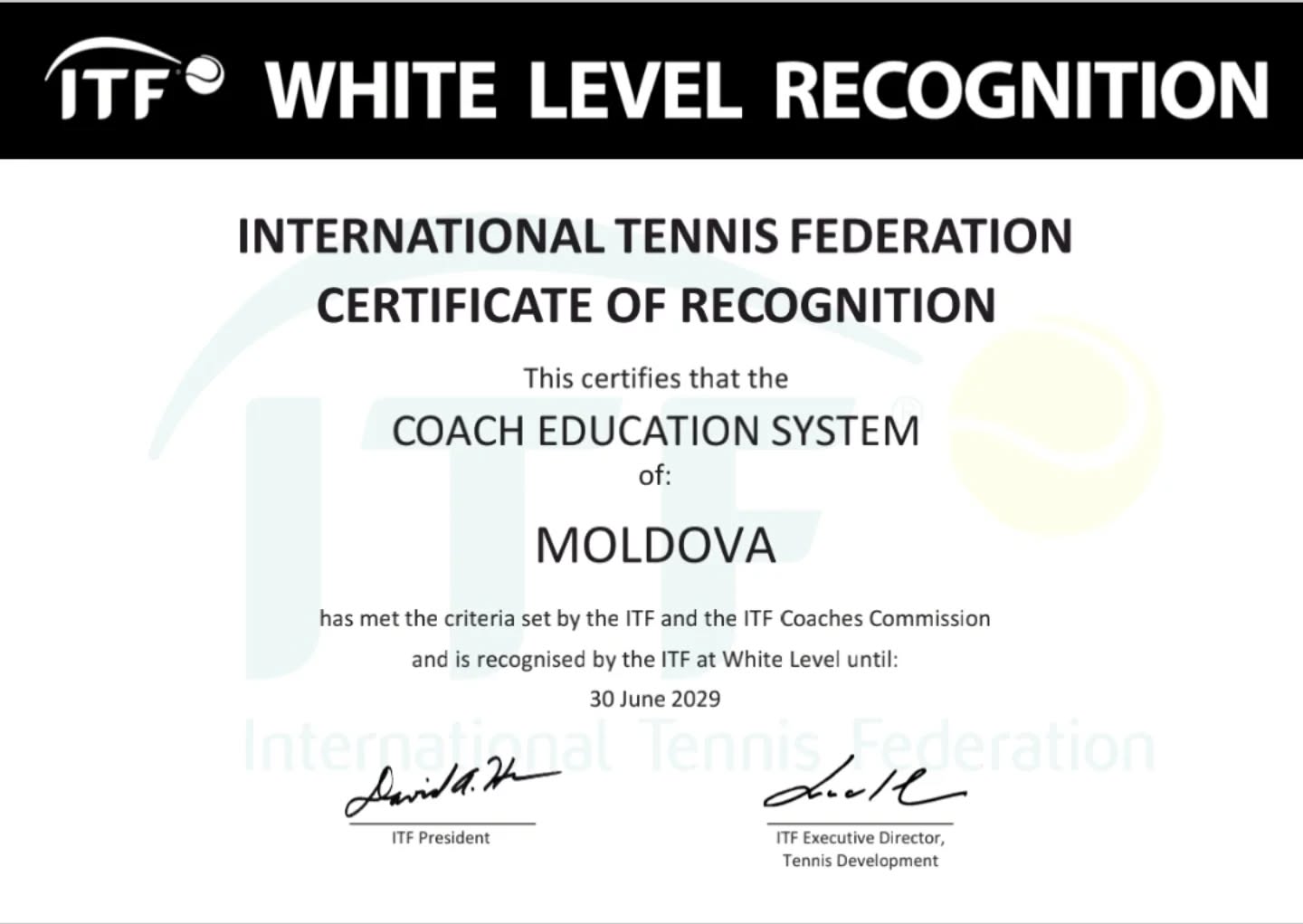 Federația Națională de Tenis din Moldova a obținut recunoașterea prestigioasă a Federației Internaționale de Tenis